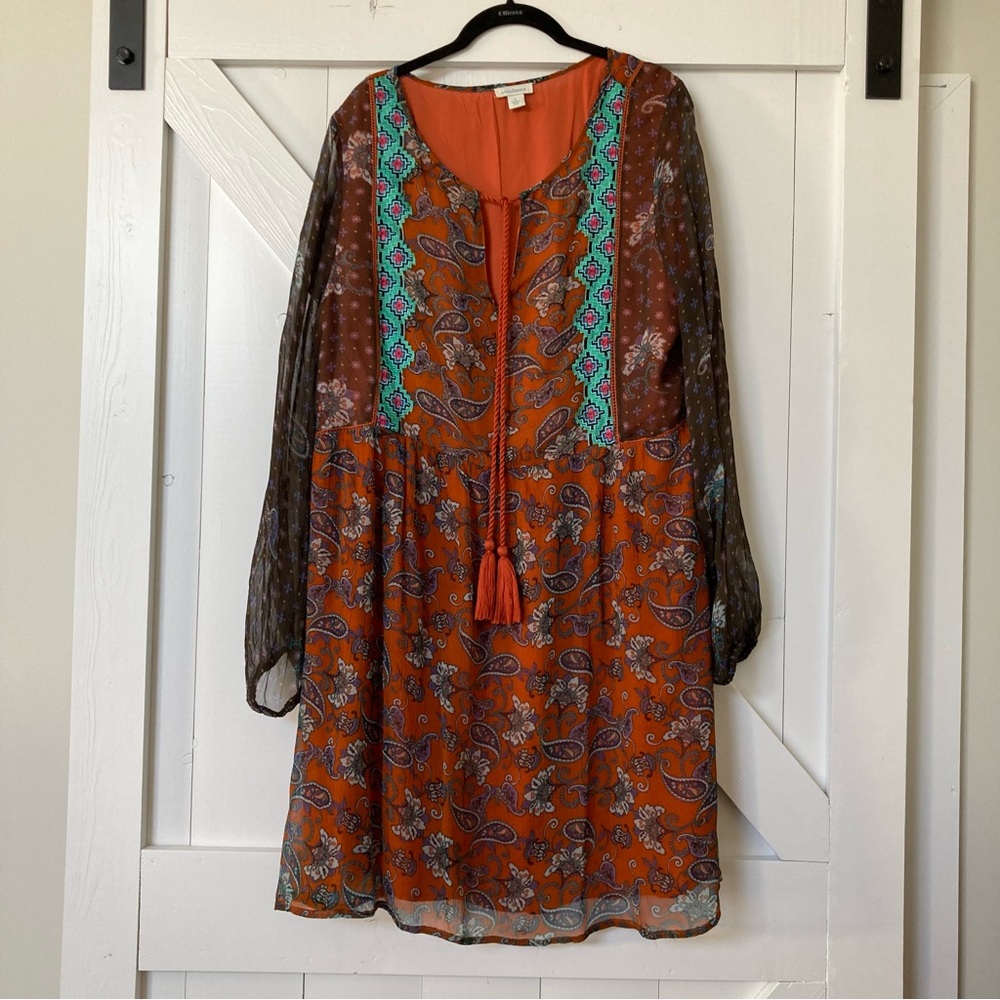 Sundance XL Boho Embroidered Paisley Peasant Dress